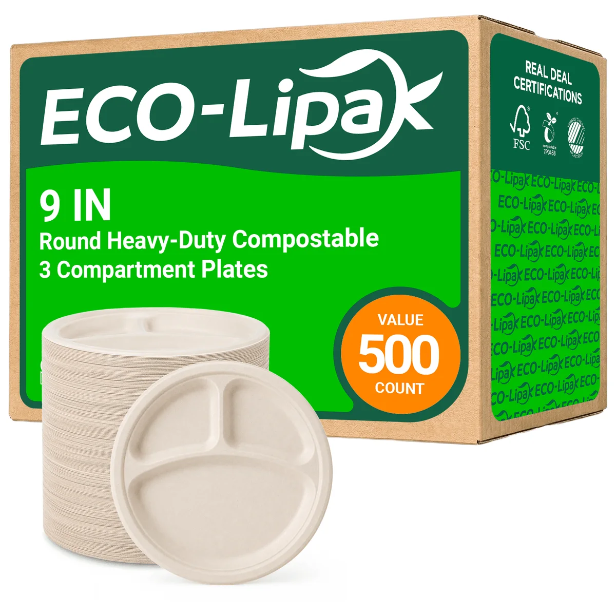 ECO-Lipak Háromrekeszes cukornád tányérok - Image 6